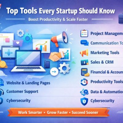 Top tools every startup should know for business growth, productivity, automation and scalability – curated by Sooclix digital marketing agency